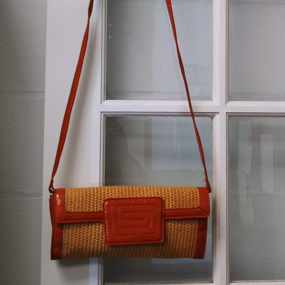 Squared by Sondra Roberts Woven/Orange Patent Handbag